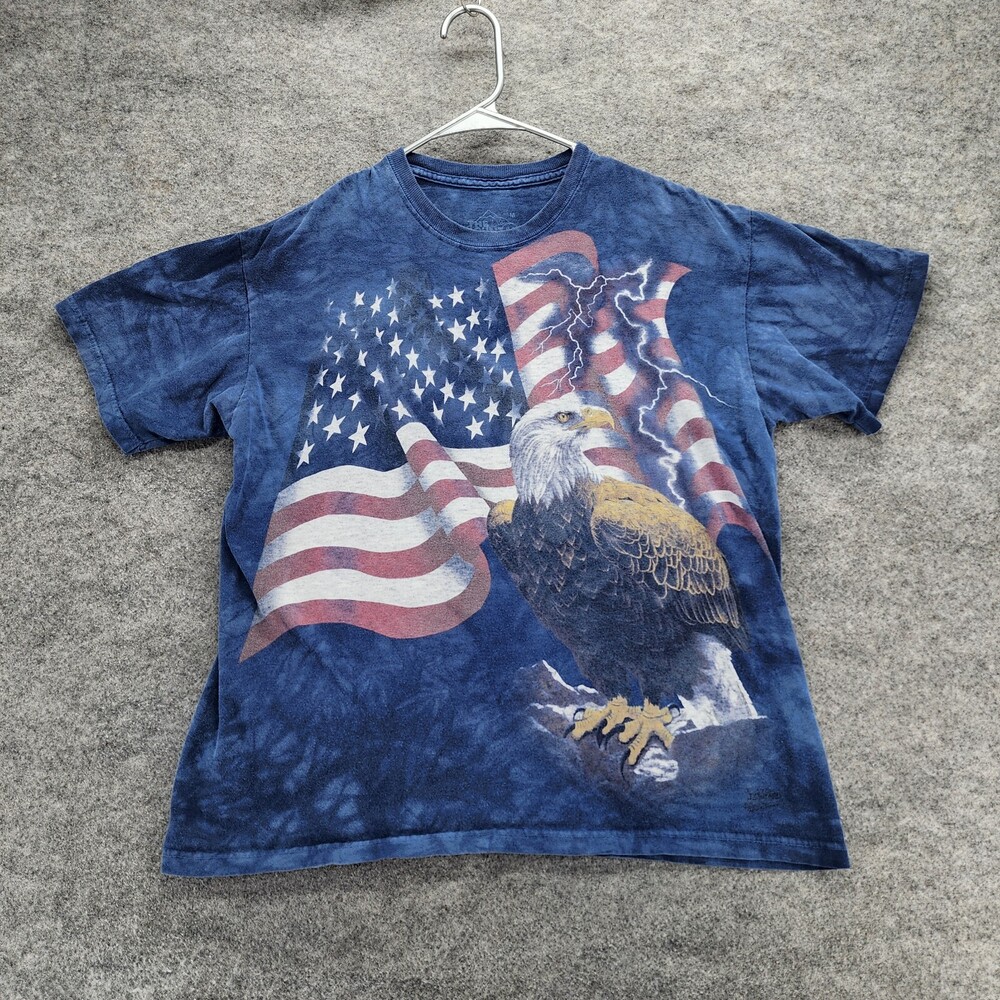 The Mountain Shirt Mens Medium Short Sleeve Blue Eagle USA Flag